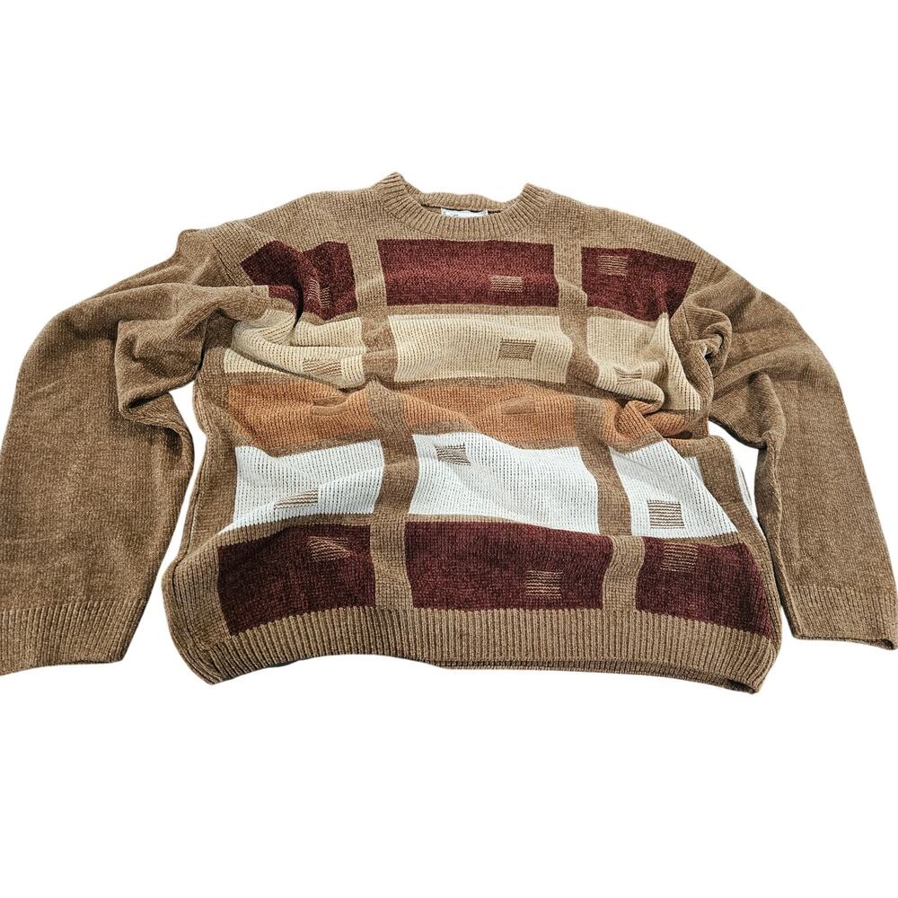 Vintage Bergati Chenille Color Block Sweater XL 90s Textured Knit